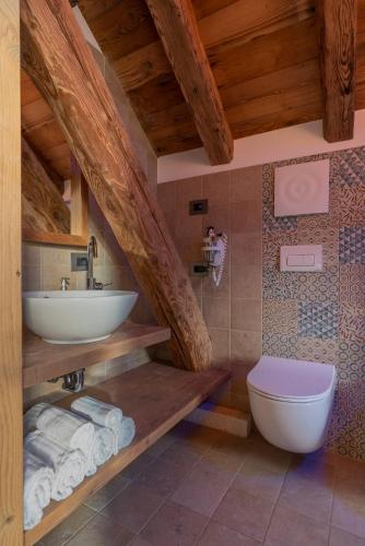 a bathroom with a sink and a toilet at Casera Cornolera in Chies dʼAlpago