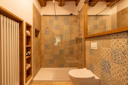 a bathroom with a toilet and a shower at Casera Cornolera in Chies dʼAlpago
