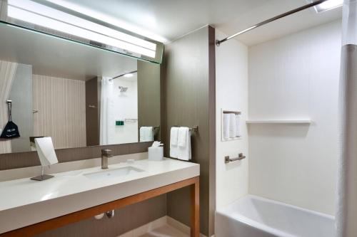 La salle de bains est pourvue d'un lavabo et d'un miroir. dans l'établissement Courtyard by Marriott Los Angeles LAX/Hawthorne, à Hawthorne