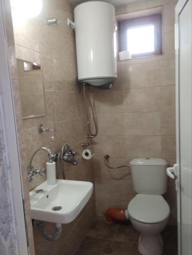 a small bathroom with a toilet and a sink at Къща за гости Ягода in Sapareva Banya