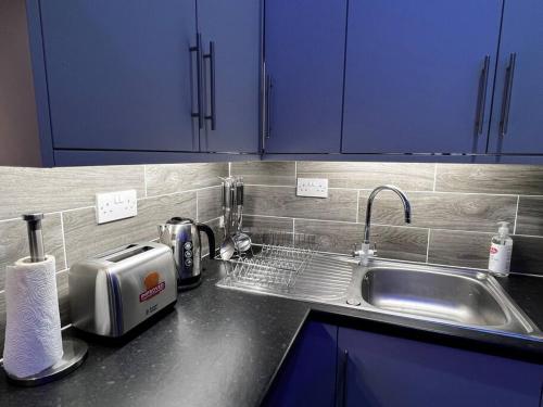 een aanrecht met een wastafel en een broodrooster bij Luxe Loft Living: A Home Away From Home in Wibsey