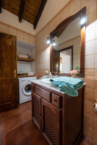 a bathroom with a sink and a washing machine at Casa Rural Sofia in Hermigua