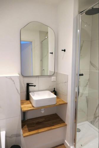 a bathroom with a sink and a mirror at M007-8-9 Marquer Chambre colocation proche de la Gare in Annemasse