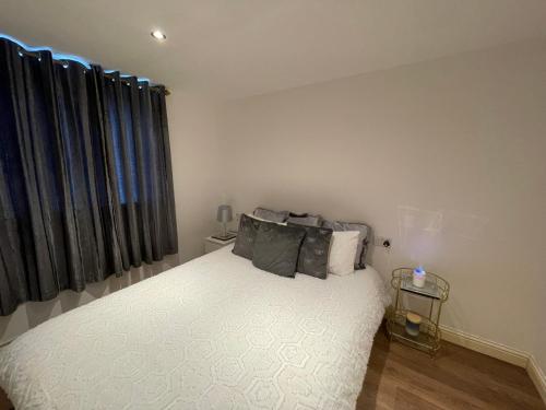 een slaapkamer met een wit bed met 2 kussens erop bij Edinburgh Apartment BR in Edinburgh