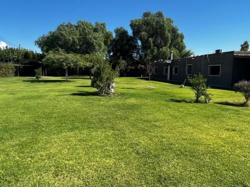 einen großen grünen Hof mit Bäumen und einem Gebäude in der Unterkunft Alquilo casa quinta in Pocito