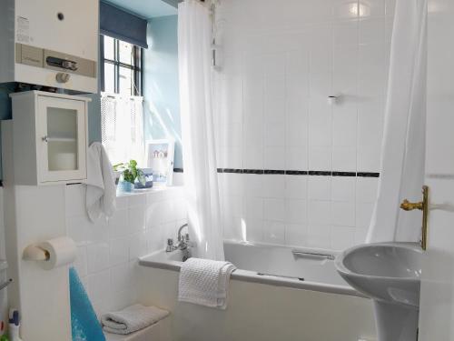 a bathroom with a sink and a tub and a toilet at Ivy Cottage in Henllan