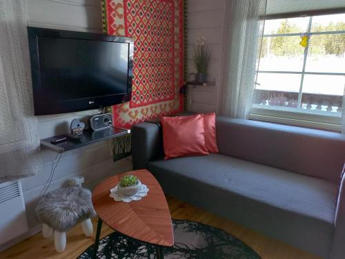a living room with a couch and a flat screen tv at Villa Bear's in Rovaniemi
