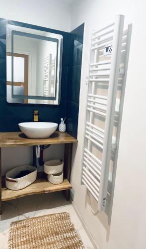 une salle de bain avec un lavabo et un miroir dans l'établissement A l ombre des remparts 3, à Carcassonne