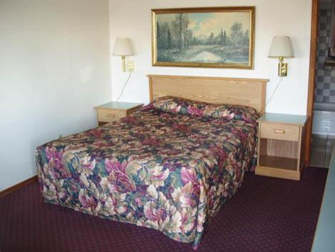 een hotelkamer met een bed en twee nachtkastjes bij Towne and Country Motel in Newberg