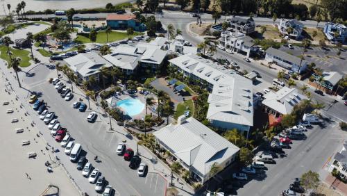an aerial view of a parking lot at a resort at Avila Lighthouse Suites in Avila Beach
