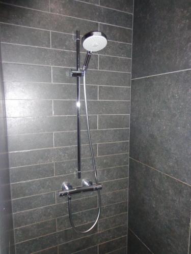 a shower with a shower head in a bathroom at B&B Domaine du Vieux Chêne in Stoumont