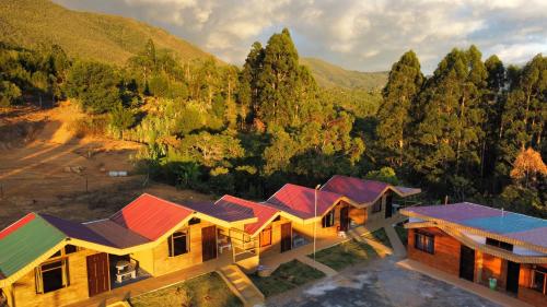 an overhead view of a house with colorful roofs at Cabañas La Hacienda in San Pablo