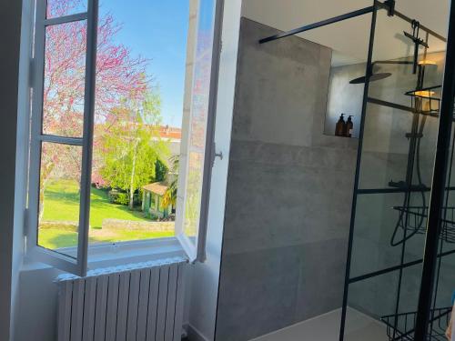 a bathroom with a shower and a window at Maison de charme de 280m2 avec piscine chauffée … in Luçon