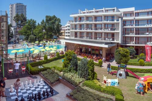 an aerial view of a hotel with a playground at Mercury Hotel-Premium All Inclusive in Sunny Beach