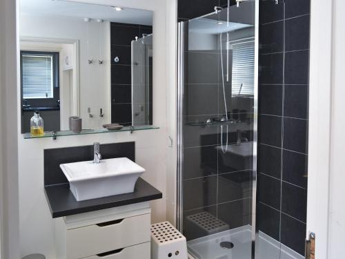 a bathroom with a sink and a shower at Grey Ladies in Aylmerton