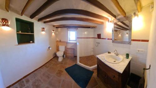 uma casa de banho com um lavatório e um WC. em Finca los Natachos em Coín