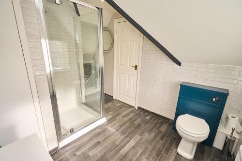 a bathroom with a toilet and a shower at Little Hayes in Lyndhurst