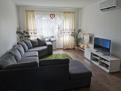 uma sala de estar com um sofá e uma televisão em Villa i Ruda Högsby kommun em Ruda
