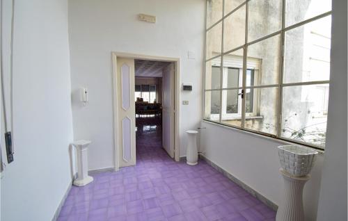 波利卡斯特羅比森蒂娜的住宿－Casa Cristina，走廊设有紫色瓷砖地板和窗户