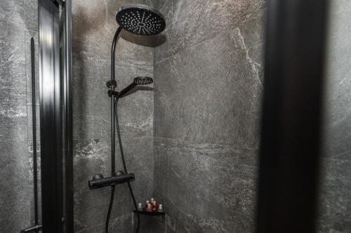 a shower with a shower head in a bathroom at Art of Living Luxury suite one in Sarajevo