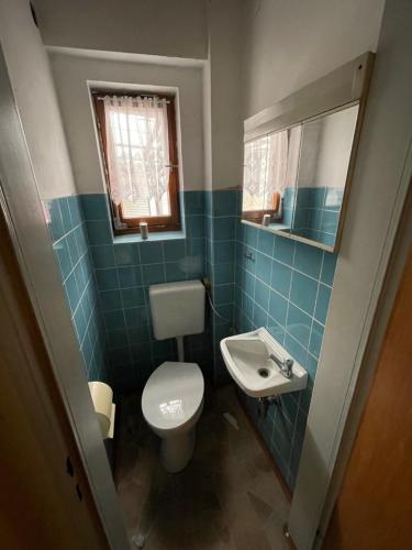 a small bathroom with a toilet and a sink at Bollgarten Apartment 8 in Cologne