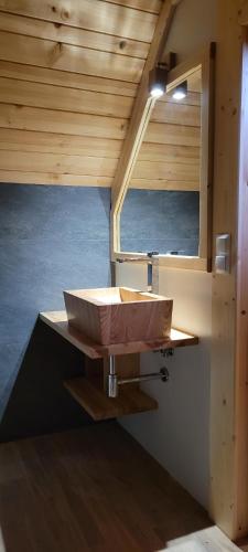 a bathroom with a sink and a window at NOWA CHATA in Bustryk
