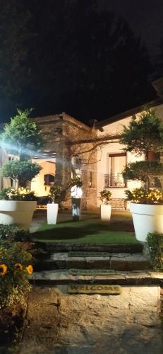 a house with two potted trees in front of it at "La Selvetta" bed and breakfast in Buguggiate