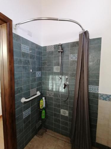 a bathroom with a shower with a shower curtain at Petronilla in Fermo