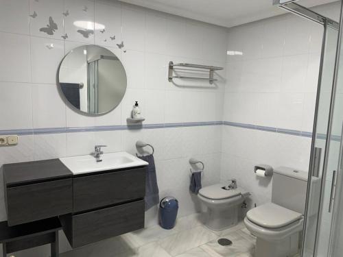 a bathroom with a toilet and a sink and a mirror at El sitio de mi recreo Ávila in Ávila