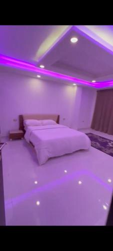 a bedroom with a bed with a purple lighting at شارع مراد على النيل in Cairo