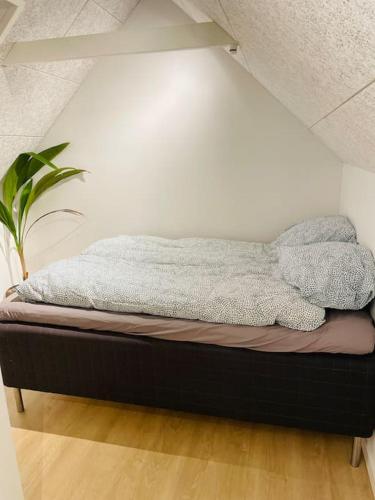 a bed with two pillows on it in a room at Lejlighed i naturskønt område in Silkeborg