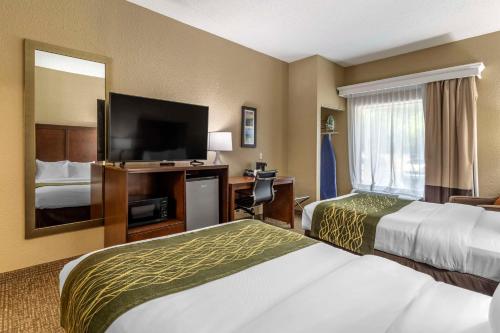 ein Hotelzimmer mit 2 Betten und einem Flachbild-TV in der Unterkunft Comfort Inn South in Kingsport