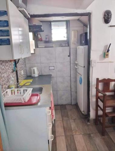 a small kitchen with a counter and a refrigerator at Carlina I in Salta