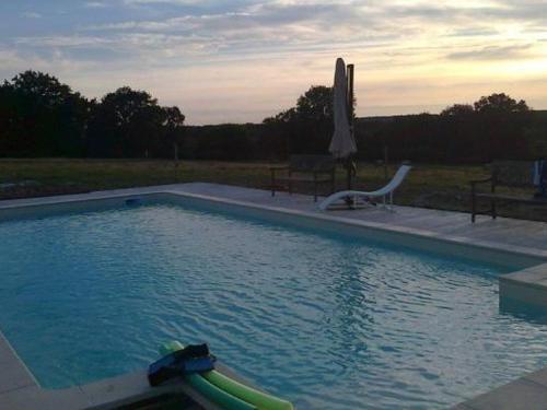 - une piscine avec des nouilles dans l'eau dans l'établissement Charmante maison du XVe avec piscine, jardin et terrasse en lisière de la forêt de Tronçais - FR-1-489-217, à Le Brethon