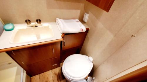 紐哈芬的住宿－Que Camper Ct Full Bath，一间带卫生间和水槽的小浴室