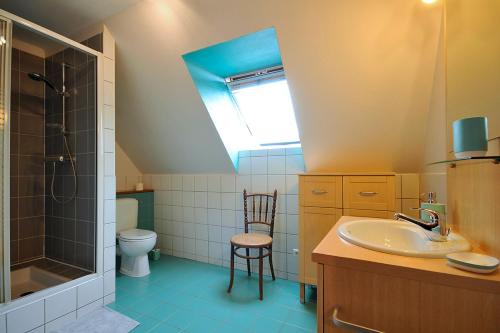 une salle de bain avec un lavabo, une douche et des toilettes dans l'établissement A l’orée du Ried, à Jebsheim