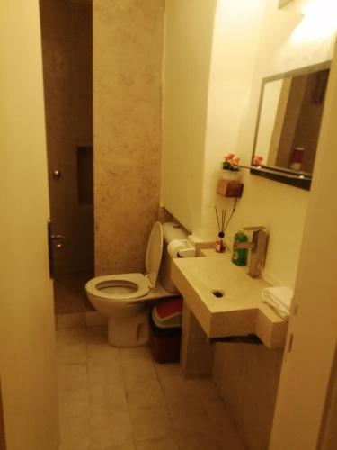 a bathroom with a toilet and a sink at Dana Gardens Hotel in Dana