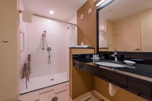 a bathroom with a sink and a shower at Fairfield Inn by Marriott Afton Star Valley in Afton