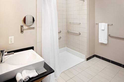 uma casa de banho com um lavatório e um chuveiro em SpringHill Suites Green Bay em Green Bay