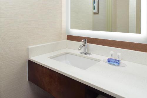 uma casa de banho com um lavatório branco e um espelho. em Fairfield Inn & Suites Clarksville em Clarksville