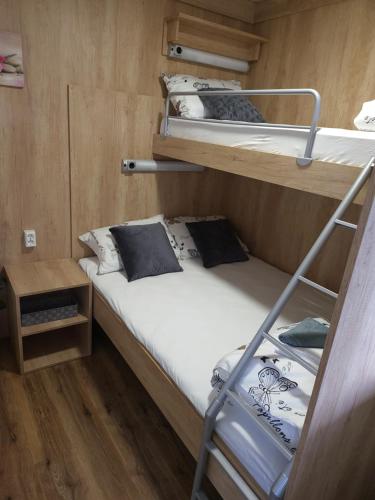 - deux lits superposés dans une chambre dans l'établissement Mobilna hiška 21 v kampu BIG BERRY, à Metlika