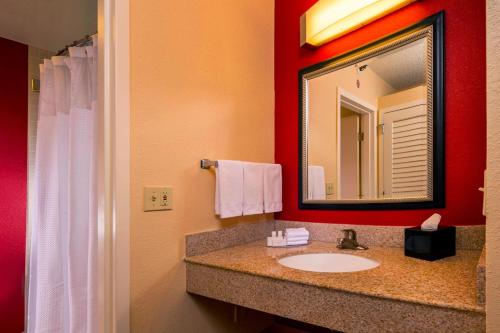 a bathroom with a sink and a mirror at Courtyard Virginia Beach Norfolk in Virginia Beach