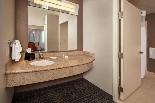 a bathroom with a sink and a mirror at Courtyard Dunn Loring Fairfax in Merrifield