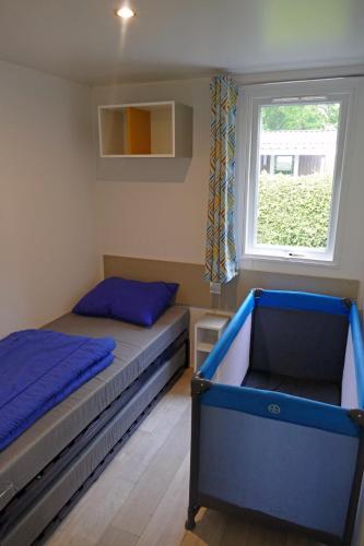 a bedroom with two beds and a window at VerandaChalet 6p centrally located in National Park, Swimming pool 164 in Wateren