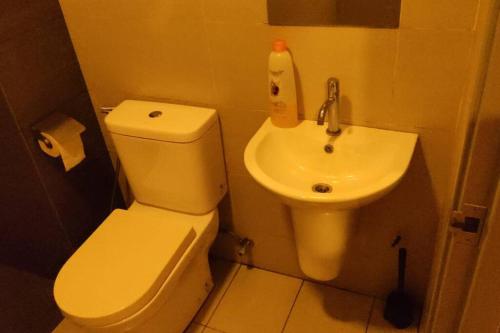 a bathroom with a toilet and a sink at CQ1305-Selfcheckin-Netflix-Wifi-Parking-Cyberjaya, Cybersquare Soho,2012 in Cyberjaya