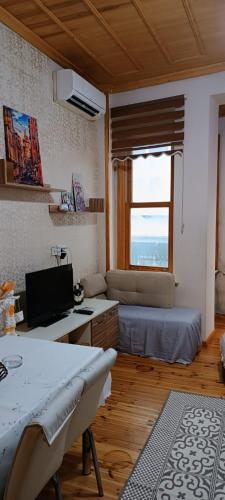 a living room with a bed and a window at In the Heart of Istanbul in Istanbul