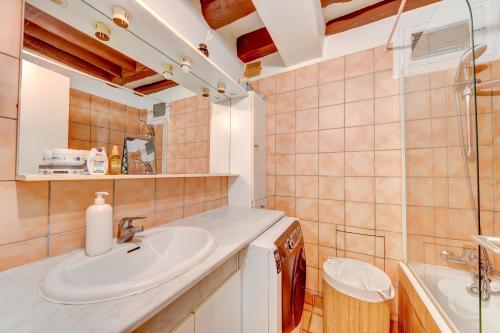 ein Bad mit einem Waschbecken und einem Spiegel in der Unterkunft Notre-Dame Appartement Familial in Paris