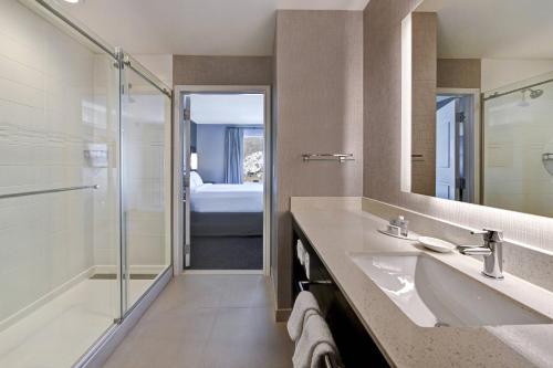 a bathroom with a sink and a shower at Residence Inn by Marriott Steamboat Springs in Steamboat Springs