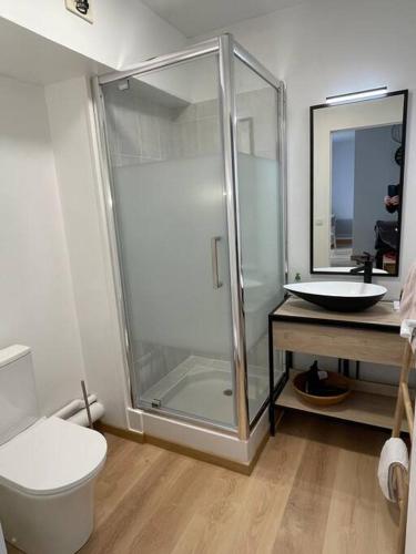 une salle de bain avec une douche, des toilettes et un lavabo dans l'établissement Marengo to Le Mans, au Mans