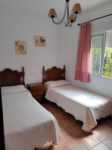 a bedroom with two beds and a window at Matalascañas in Matalascañas